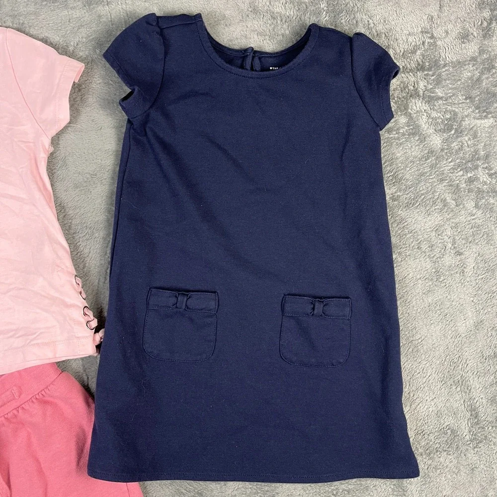 DKNY & Childrens Place Girls 4T Outfit Lot 3pc Pink Fleece Pants Tee Navy Dress